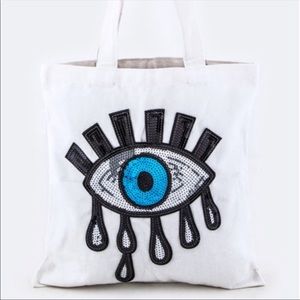Sequins Evil Eye Canvas  Tote